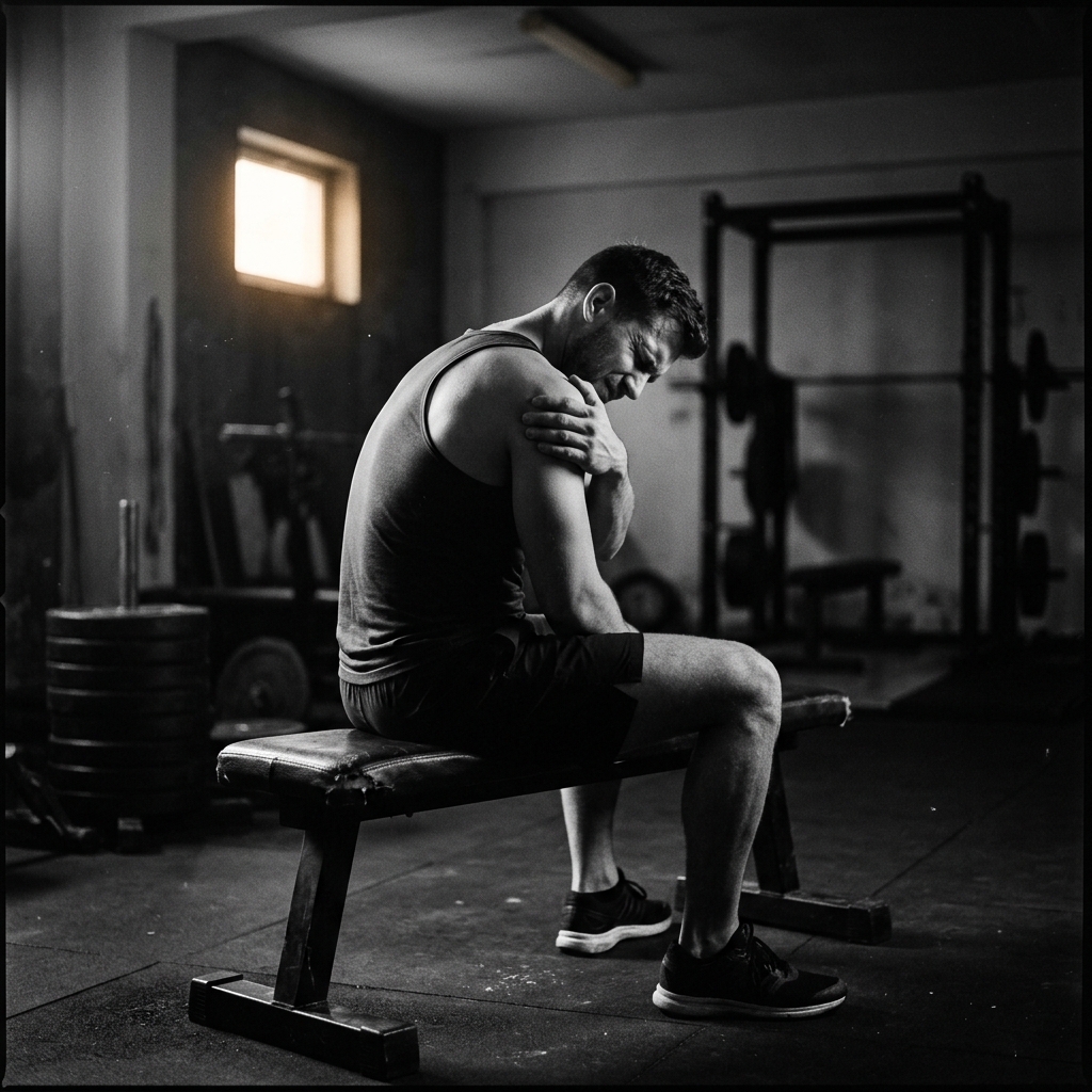 Gym athlete resting shoulder